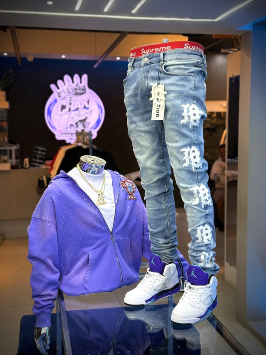 Royal Dreams Purple Luxury Hoodie + Denim Streetwear Outfit